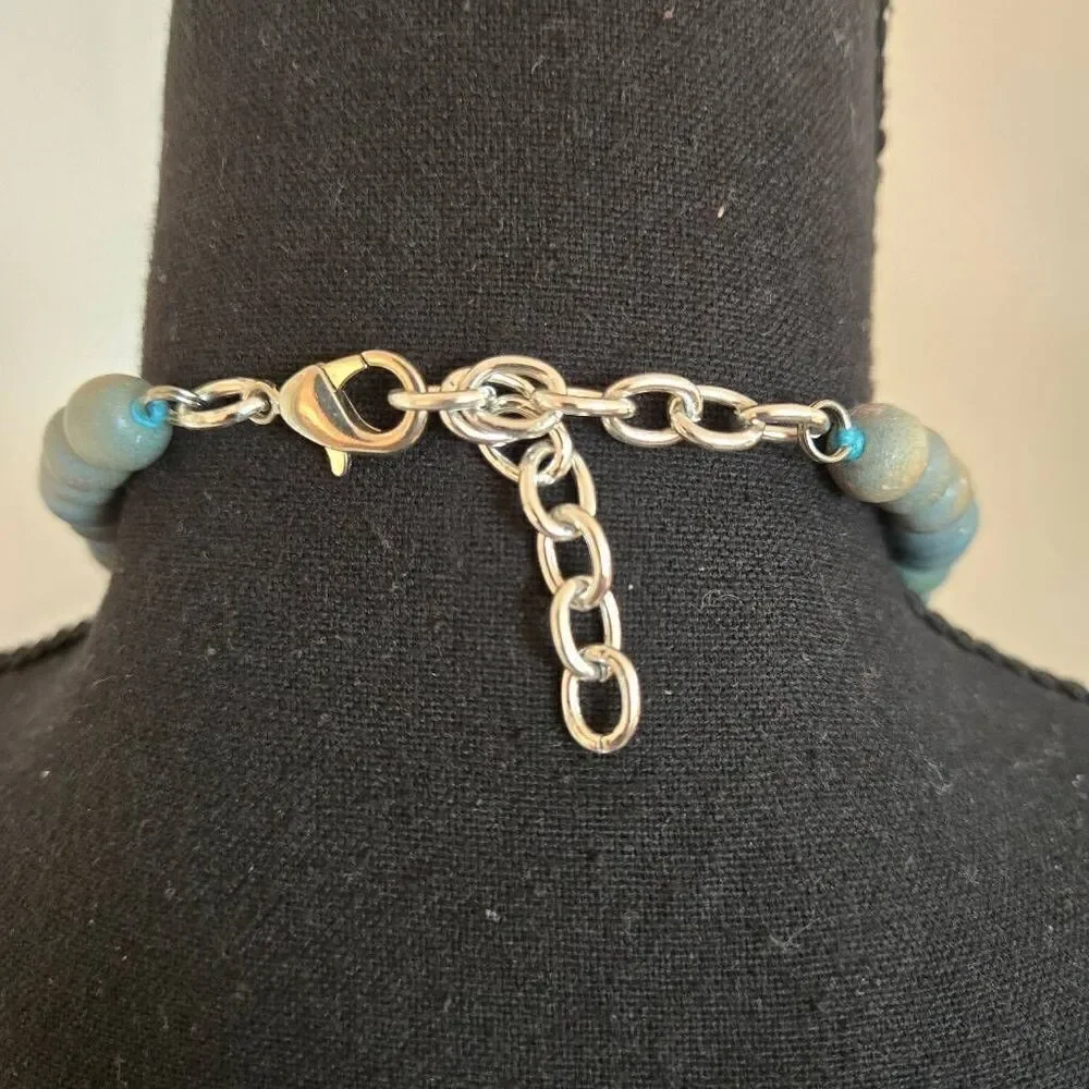 Womens Fashion Statement Aquamarine Wooden Discs And Beads Necklace Blue OS